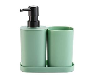 Douceur d'Intérieur, Set Distributeur de Salon, Gobelet et Porte Savon Vita Sauge, Plastique Uni