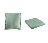 douceur d'intérieur, Taie d'oreiller (63 x 63 cm) Lina Sauge, 100% Coton + douceur d'intérieur, Drap Plat (180 x 290 cm) Lina Sauge, 100% Coton