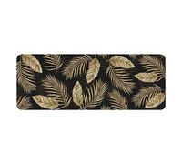 Douceur d'Intérieur Tapis De Cuisine D'intérieur Rectangle Imprimé Feuilles goldena - Noir Et Doré - 45 X 120 Cm