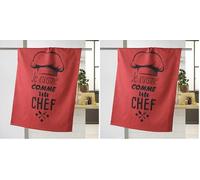 Douceur d'Intérieur, Torchon (50 x 70 cm) comme Un Chef Rouge, Coton Imprimé (Lot de 2)