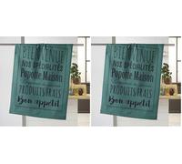 Douceur d'Intérieur, Torchon (50 x 70 cm) Popote Emeraude, Coton Imprimé (Lot de 2)