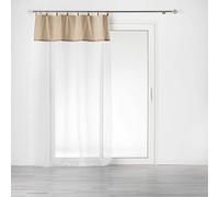 Douceur d'Intérieur, Voilage à Anneaux 140 x 240 cm Voile Sablé et Top Polycoton et Jute, Leana Beige
