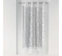 Douceur d'Intérieur, Voilage à Oeillets (140 x 240 cm) Bloomy Blanc/Argent, Voile Métallisé