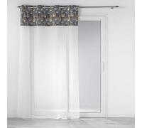 Douceur d'Intérieur, Voilage à Oeillets (140 x 240 cm) Clairine Gris, Voile Sablé avec Top Velours Imprimé Or