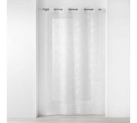 Douceur d'Intérieur, Voilage à Oeillets (140 x 240 cm) Hoops Blanc, Voile Sablé Brodé