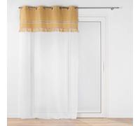 Douceur d'Intérieur, Voilage à Oeillets (140 x 240 cm) Janara Ocre, Voile Sablé avec Top Polycoton et Jute