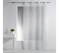 Douceur d'Intérieur, Voilage à Oeillets (140 x 240 cm) Petite Fleur Blanc/Blanc, Voile Sablé Brodé