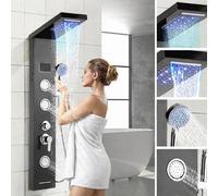 Douche à jets massants - Douche à effet pluie avec jets massants - 5 modes de douche - Écran LCD - Douchette à main - Pomme de douche noire - Mitigeur thermostatique