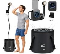 Douche Camping avec Pompe et Seau Pliable 20L Camping Douche Portable 8000mAh Pompe de Douche Rechargeable avec Affichage Numérique, Pommeau de Douche Réglable Pomme de Douche 4 Modes pour Extérieure