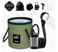 Douche Camping Portable Rechargeable 6000 mAh, Pompe Douche Portable avec Écran LED, Seau Pliable 20 L, 4 Modes de Pulvérisation, Étanche IPX7, Douche Extérieure pour Camping, Randonnée, Plage