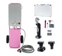 Douche Cheval Portable Rose 18L Eau Chaude Gaz + Tondeuse Sans Fil 2 Batteries 2500 tr/min Faible Bruit 2 Lames Chariot Acier Tuyau 10m Pistolet Mallette Accessoires