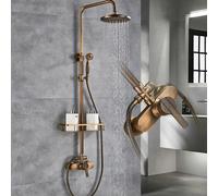 Douche complète – Douche de plafond – Douchette à main – Robinet thermostatique – Laiton et acier inoxydable – Style rétro