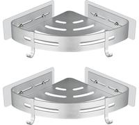 Douche d'angle argentée en aluminium, à deux niveaux, de forme triangulaire, à assembler sans perçage