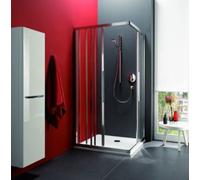 Douche d'angle en corail porte coulissante en trois parties avec panneau fixe myDay ESF3 90/75 875-895x725-745x2000mm, VB040S1220AP1, Cabines de douche: Cadre : Argent mat, Verre : ESG GlasPlus