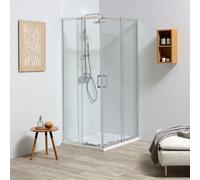 DOUCHE D'ANGLE SUR MESURE AVEC PAROIS EXTENSIBLES DE 80 À 90 CM LEO