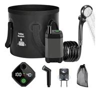 Douche de camping 2026 mise à niveau, douche de camping portable, kit complet, pompe d'aspiration rechargeable 6000 mAh avec écran intelligent, 3 modes de douche, seau d'eau pliable de 5 gallons, pour
