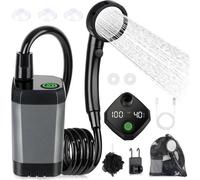 Douche de camping portable - 6000 mAh - avec pompe à eau et indicateur de température - avec pomme de douche et tuyau de 2 m - Kit de douche de camping pour l'extérieur - pour le jardin, le lavage de 