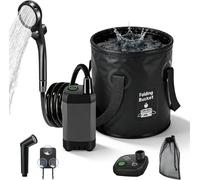 Douche de camping portable, [6000 mAh], avec pompe et indicateur de température, kit de douche pour activités de plein air, comprenant une pomme de douche et un tuyau de 2 mètres, idéal pour le jardin