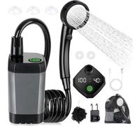 Douche de camping portable - Avec pompe à eau et indicateur de température - Kit de douche d'extérieur - Comprend une pomme de douche et un tuyau - Convient pour les jardins, le lavage de voiture, la
