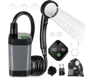 Douche de camping portable - Avec pompe à eau et indicateur de température - Kit de douche d'extérieur - Comprend une pomme de douche et un tuyau - Convient pour les jardins, le lavage de voiture, la