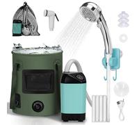 Douche de camping portable avec pompe et affichage de la température, kit de douche de camping avec pommeau de douche et tuyau de 2 m pour le jardin, le lavage de voiture, la plage, les voyages, les