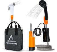 Douche de camping portable - Pompe de douche de camping amovible avec batterie rechargeable - Lumière LED - Pommeau de douche portable pour l'extérieur - Pompe à eau du seau en un pommeau de douche st