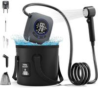 Douche de camping portable, pompe de douche de camping de 8000 mAh avec indicateur de température, seau pliable de 5 gallons