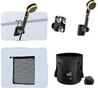 Douche de camping portable, pompe rechargeable, seau pliable, noir