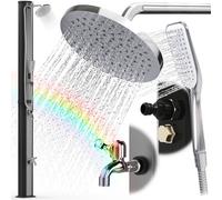 Douche de jardin 40 litres Douche solaire de jardin avec douchette main Douche de pied Douche extérieure Sauna Noir V2A / 304 Acier inoxydable Argent