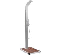 Douche de jardin avec base en WPC et en acier inoxydable, douche de piscine, douche extérieure avec pommeau de douche pluie, idéale pour le camping, la piscine et le jardin. (Référence : 3051287)