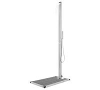 vidaXL Douche de jardin avec plaque de sol - 225 cm - acier inoxydable - gris