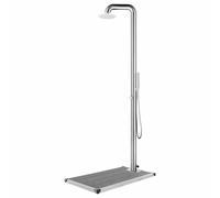 vidaXL Douche de jardin 230 cm acier inoxydable avec plaque de sol grise