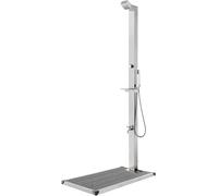 Douche de jardin avec plaque de base grise, douche d'extérieur, douche de jardin, tête de douche pour douche de jardin, douche extérieure, acier inoxydable, 225 cm