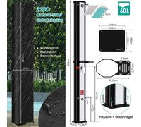 Douche de jardin/douche d'extérieur solaire - Colonne de douche - Réservoir de 60 l - Pomme de douche + douchette de pied - Alliage d'aluminium - Montage facile - Modèle sur pied - Noir/Argent