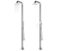 Douche de jardin en acier inoxydable avec plaque de fond grise de 230 cm de hauteur, résistante aux intempéries pour piscine de jardin et piscine, avec douchette et pommeau de douche