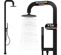Douche de jardin en acier inoxydable V2A AISI 304 Eau chaude Eau froide avec douchette à main 20cm Douche de pluie Douche de piscine extérieure Jardin Sauna noir