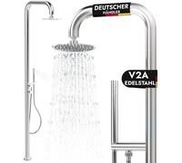 Douche de jardin en acier inoxydable V2A avec 2 raccords eau chaude et eau froide avec douchette Outdoor Sauna Douche Piscine