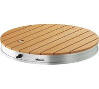 Douche de jardin Fortuna Lai avec roulette réglable Douche d'extérieur en aluminium avec hauteur de jet jusqu'à 4 m Ø70,5 cm Douche de sauna aspect bois antidérapante Résistante aux intempéries Douche