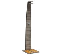 Douche de jardin grise en poly rotin avec sol à lattes en bois d'acacia 55 x 60 x 224 cm Cadre en acier revêtu par pulvérisation pour piscine de jardin, jacuzzi, piscine avec jet de douche rotatif