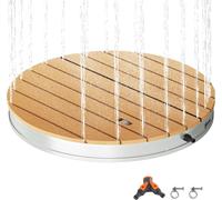 Douche de jardin portable - Douche extérieure au sol - Réglable en hauteur jusqu'à 4 m - Structure métallique - Étanche - Résistante aux UV et au gel - Montage facile - Bois naturel