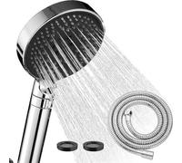 Douche de main et de tête de douche Unyqoos® avec une grande pomme de douche, 3 types de jets, système Easy-Click, réglable, économie d'eau, haute pression, chromée, tuyau de 1,5 à 1,8 m, universelle