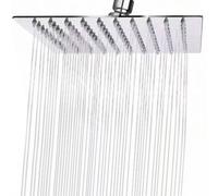 Douche de plafond carrée Unyqoos®, en acier inoxydable, dimensions 24,5 x 24,5 cm, ultra-fine (1,4 mm), buses en silicone autonettoyantes, pression d'eau réglable, raccordement G1/2