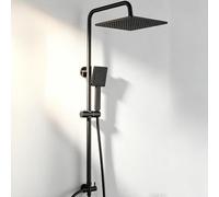 Douche de plafond noire, sans robinet, kit de douche avec pommeau de douche pluie, tête de douche carrée de 25 cm x 25 cm, système de douche sans robinet, barre de douche réglable en hauteur de 74 à 1