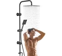Douche de plafond sans robinet, 20 x 20 cm. Ensemble de douchette à main de type "pluie tropicale" avec flexible et barre de support. Douche en acier inoxydable. Douche de plafond, pommeau de douche, 