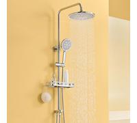 Douche de plafond sans robinet, système de douche en acier inoxydable avec distributeur d'eau en laiton, barre de maintien sans perçage, ensemble de douche avec pommeau de douche principal de Ø250 mm,