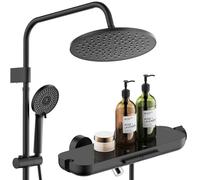 Douche de tête avec tablette en verre, 4 types de jets, bec verseur rotatif à 360°, fixation murale