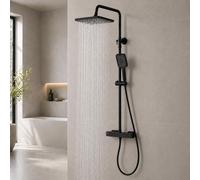 Douche de tête thermostatique, 30x20 cm, noire, avec réglage en hauteur
