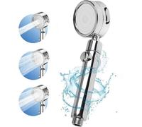 Douche économique en eau avec filtre Unyqoos® – 3 types de jets (pluie/massage/mixte), augmente la pression de l'eau jusqu'à 200 %, chromée argentée, 3 cartouches de filtre, arrêt à un bouton
