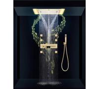 Douche Encastré Système Thermostatique avec Affichage Numérique, Musique Colonne De Douche avae 4 Fonctions 638x338mm Tête de Douche, 64 Couleurs LED Système de Douche avec 6PCS Jets de Massage