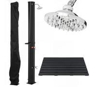 Douche Jardin Solaire 60 L 227cm COSTWAY--avec Tapis de Bain 100 x 60 cm-Pommeau Pivotant-Housse de Protection,Tablette Aavon-Noir